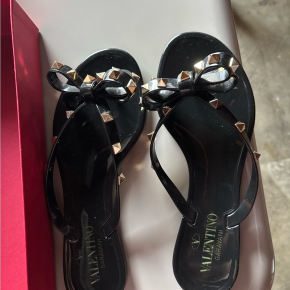 Valentino Garavani Shoes - Valentino Garavani Black Sandals with Gold Studs